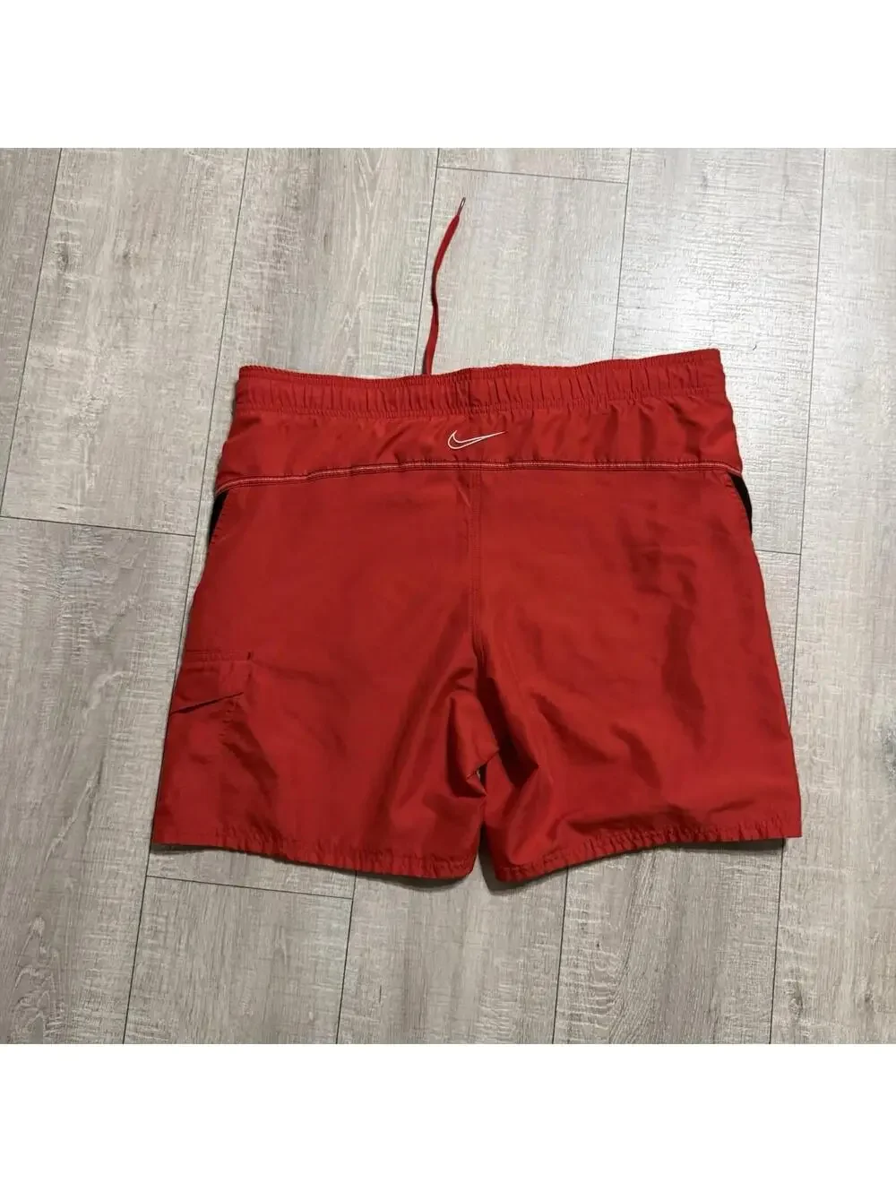 2010’s Nike Swim Shorts Mesh Lined Drawstring Red Black Cargo Swoosh Men's M